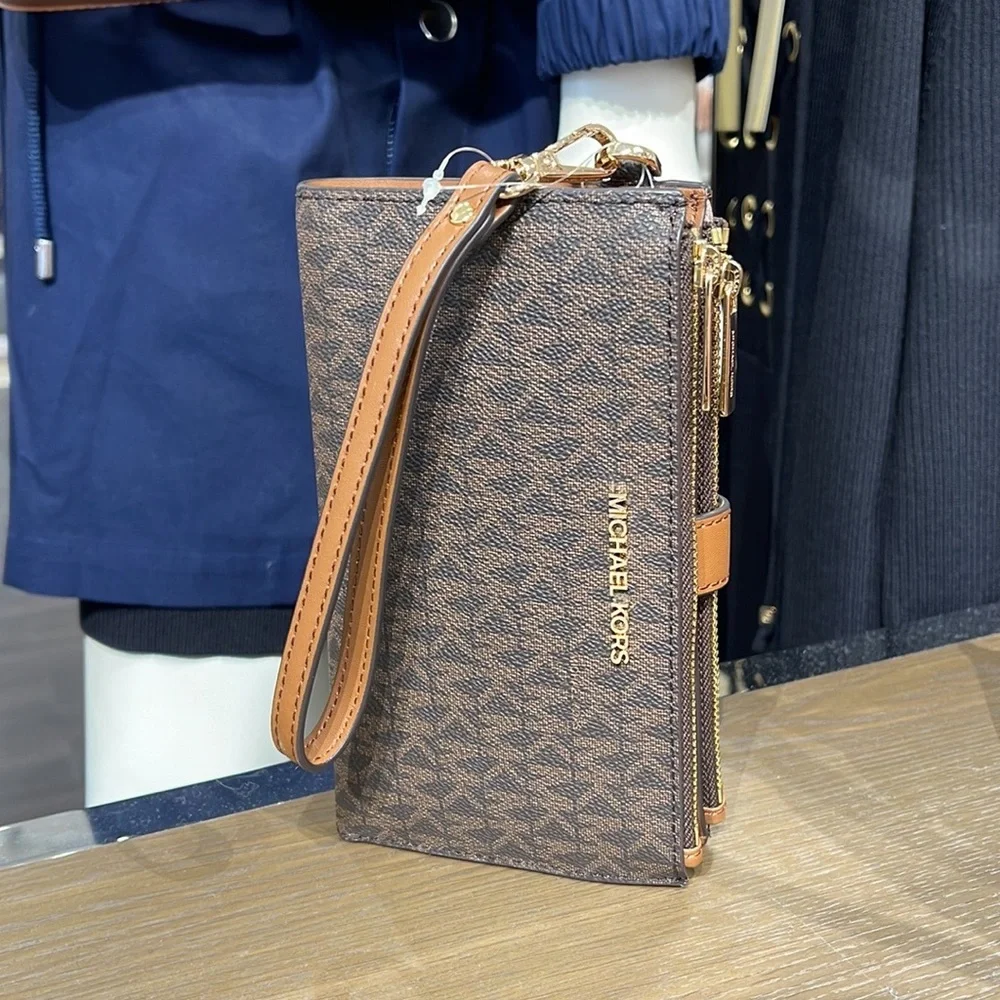 Michael Kors Jet Set Travel Large Double-Zip Wristlet-Wallet-PhoneHolder Brown
